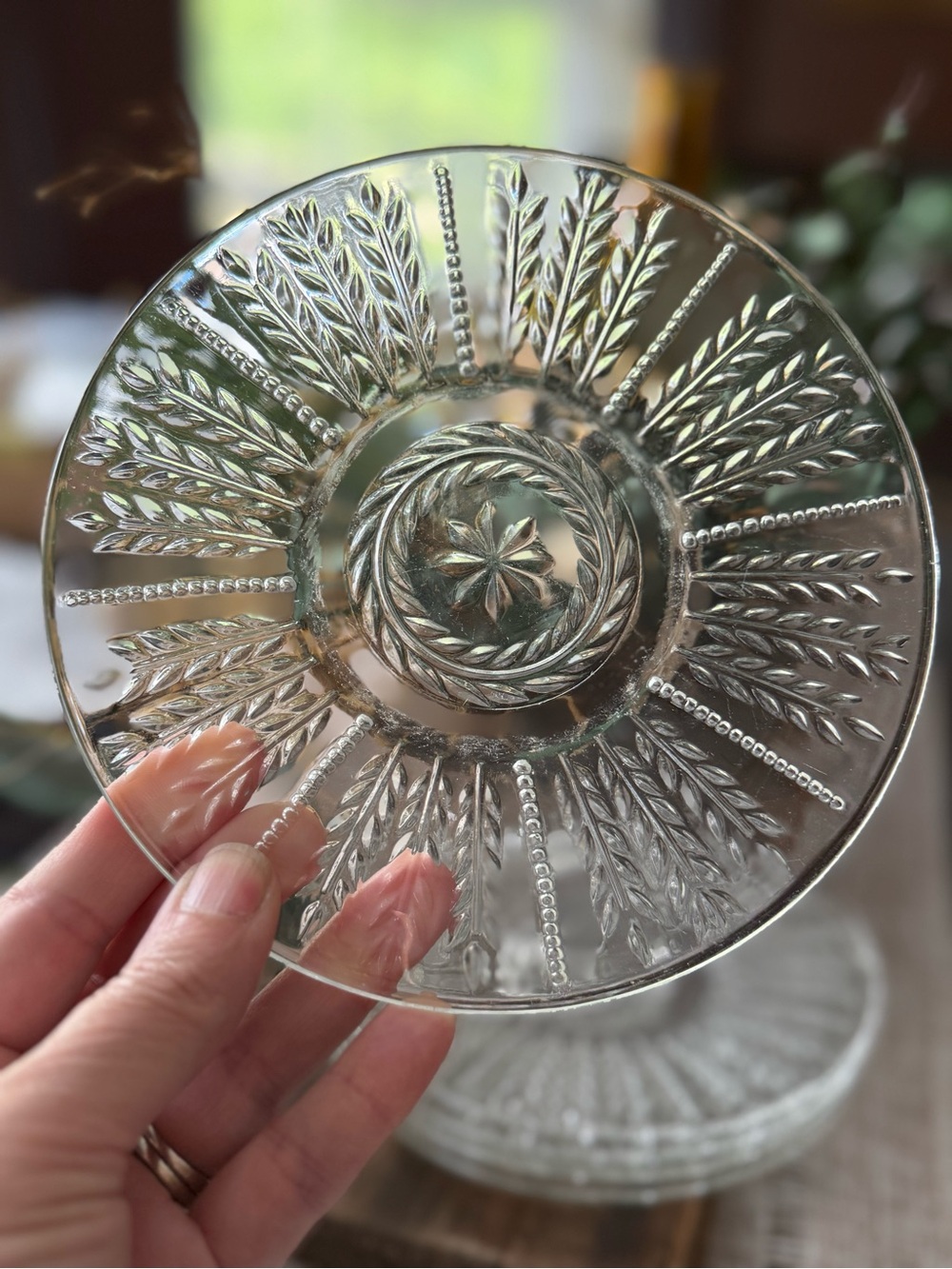 5Pc Vintage Federal Glass Wheat & Star Clear: Bread Plate, 6 3/8"